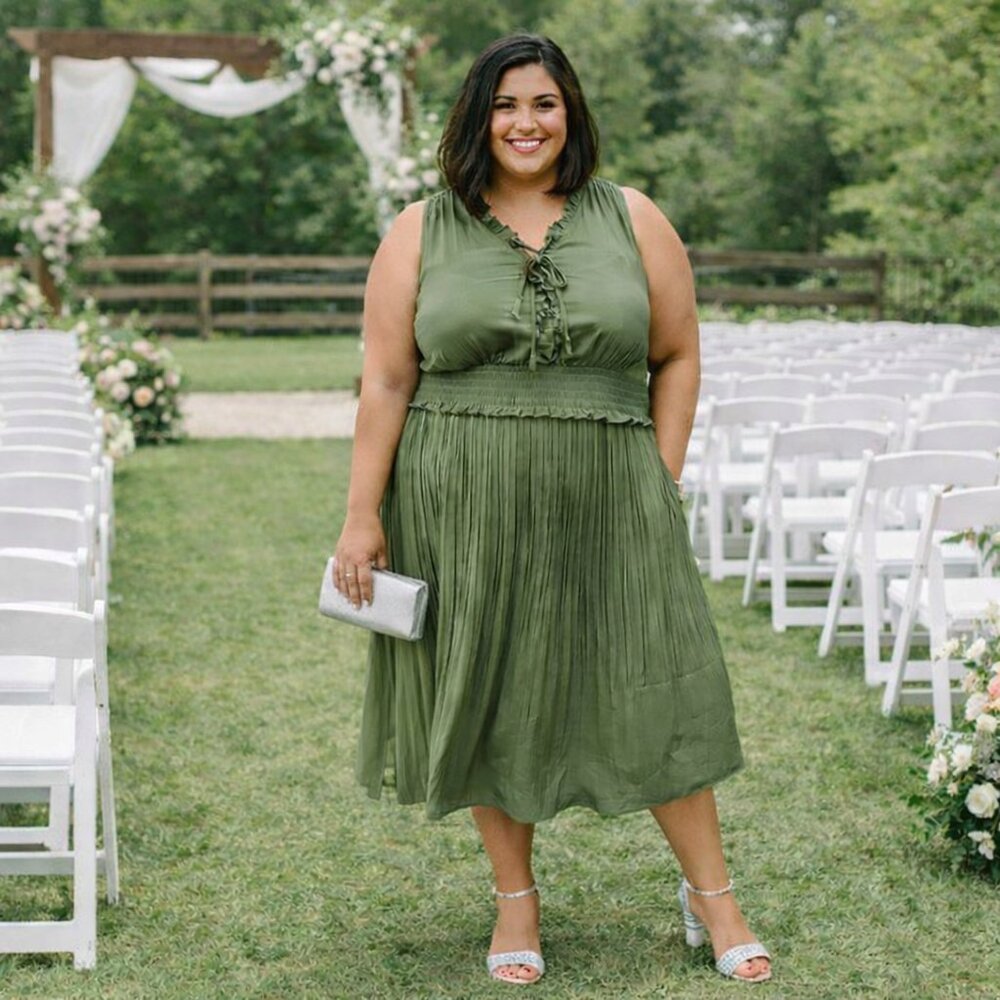 Lane Bryant Olive Green Pleated Midi Dress – Size 22/24